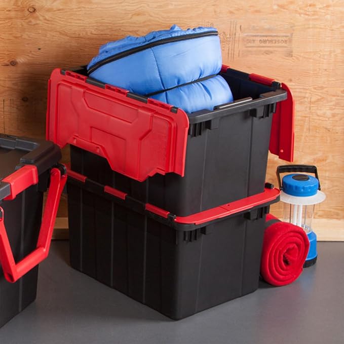 Sterilite 12-Pack 12 Gallon Hinged Lid Industrial Tote, Heavy-Duty Plastic Organizer - Stackable Multipurpose Home Storage Bins with Contoured Handles for Garage, Basement or Attic Organization