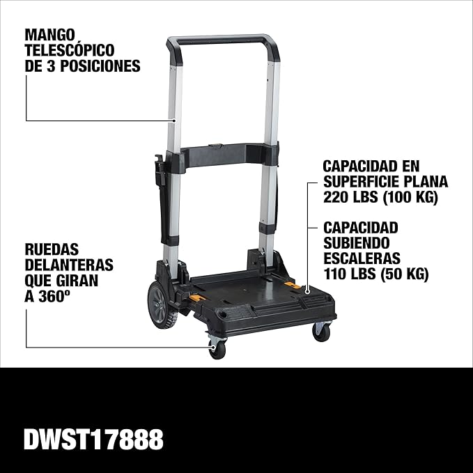 DEWALT TSTAK Trolley Cart with Handle, Swivel 360°, Capacity of Up to 200 lbs (DWST17888)