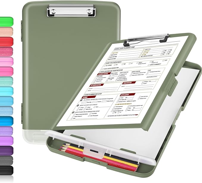 Sooez Clipboard with Storage, Clip Board 8.5 x 11 with Pen Holder, Plastic Organization Case Box for Letter Legal A4 Size Paper, Low Profile Clip, Nurses Teachers Must Haves, School & Office Supplies