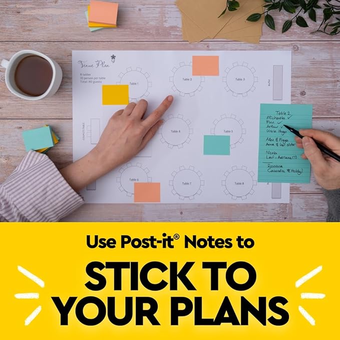 Post-it Notes, 3 in x 3 in, 4 Sticky Note Pads, 50 Sheets per Pad, Beachside Café Collection, New Year Organization or Second Semester School Supplies