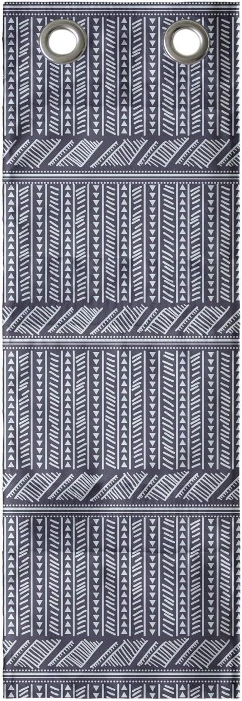 Ambesonne Tribal Hanging Pocket Organizer, Composition of Mini Triangles and Streaks Ornamental Prehistoric Layout, Printed Polyester Storage Bag with Pockets, 9" x 27", Dark Indigo Pale Blue