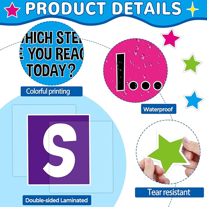 Motivational Bulletin Board Decoration Set Positive Classroom Decor Steps of Success Paper Cutouts Educational Sayings Accents for Back to School Elementary Home Wall Door Supplies