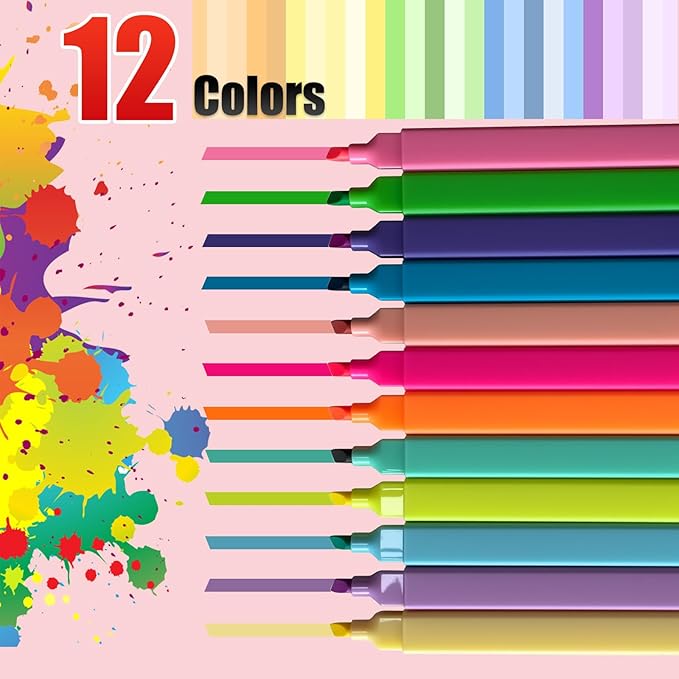 12pc Bible Highlighters And Pens No Bleed Through Assorted Colors, Cute Highlighter For Journaling, Candy Cute Pastel Highlighter