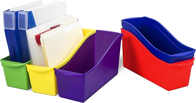 Storex Large Book Bin, 14.3 x 5.3 x 7", Crimson, Case of 6 (71191U06C)