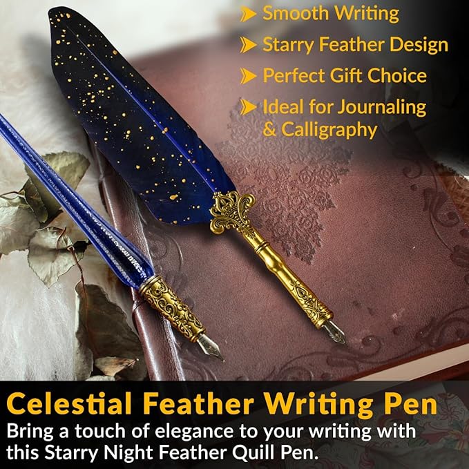 CASA BRAVA Vintage Calligraphy Set with Pen Nibs, Quill Feather Pen and Ink Set, Calligraphy Kit with Dip Pen Nibs and Wax Seal Stamp Kit, Ornate Holders, Gift Box