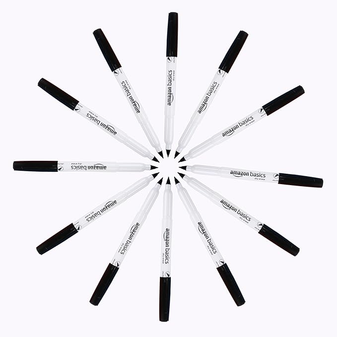 Amazon Basics Low Odor Ultra Fine Tip Dry Erase Whiteboard Markers for Teacher Supplies, Black, 12-Pack