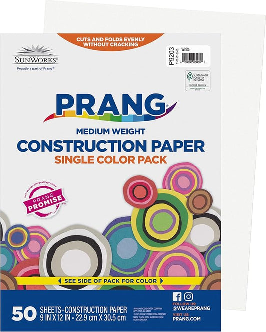 SunWorks® Construction Paper, 12" x 18", White, Pack Of 50