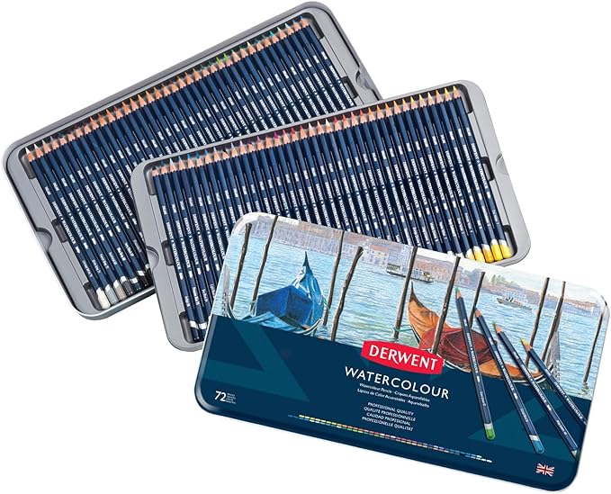 Derwent Colored Pencils, WaterColour, Water Color Pencils, Drawing, Art, Metal Tin, 72 Count (32889)