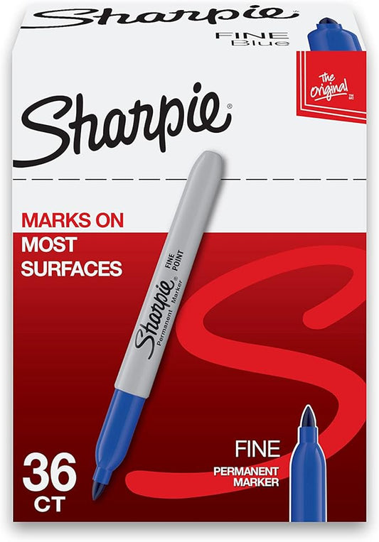 Sharpie Permanent Markers, Blue, Fine Tip, Bulk Set, 36 Count - For Plastic, Metal, Wood, And More