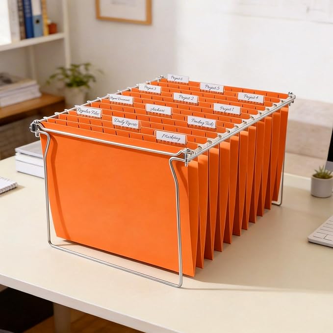 SUNEE Hanging File Folders, 25 Pack Letter Size Hanging File Folders with 1/5-Cut Tabs, Ideal for Home and Office Organization and Papers Classification,Orange