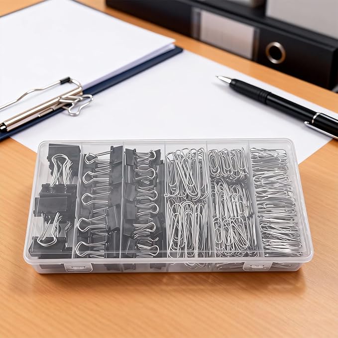 350 Pcs Paper Clips and Binder Clips,Office Clips Set, Large Binder Clips,Assorted Sizes Set, Black Metal Office Clips, Paper Clamps, for Office and School Supplies