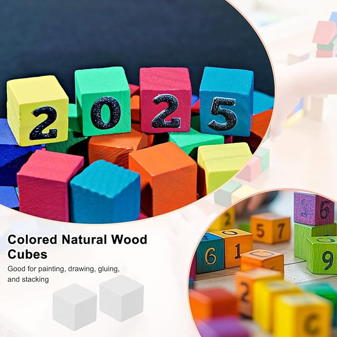 50-Pack DIY Wooden Cube, 0.6 Inch(1.5 Cm) Colored Natural Wood Blocks for Crafts Making Puzzle Games/Wedding/Home Decor/Dice/Building, Square Blank Block [White]