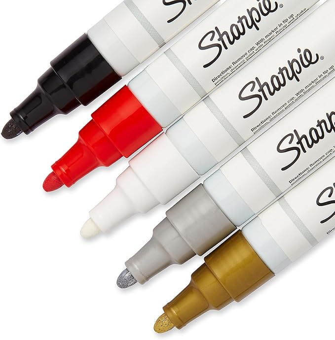 Sharpie Oil-Based Paint Markers, Medium Point, Assorted & Metallic Colors, 5 Count - Great for Rock Painting