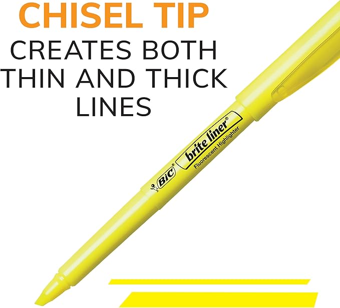 BIC Brite Liner Highlighters, Chisel Tip, 5-Count Pack of Highlighters Assorted Colors, Ideal Highlighter Set for Organizing and Coloring