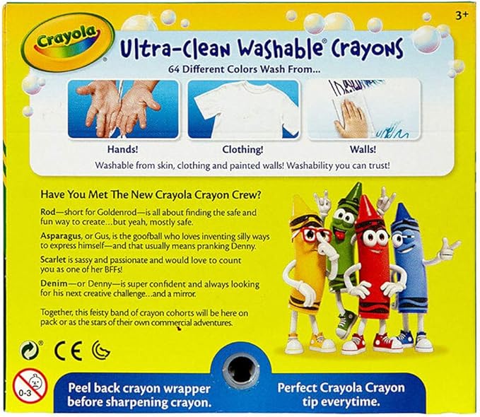 Crayola Ultra Clean Washable Crayons, Built in Sharpener, 64 Count, Kids at Home Activities