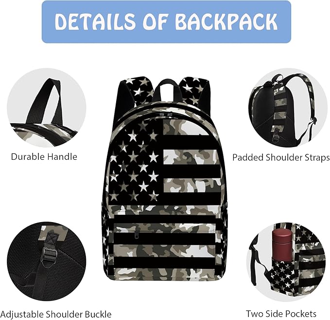 Flag 3PCS Backpack Set for Teens Elementary Middle High School, 17 Inch Lightweight Classic Bookpack 3 in 1 Set for Girls Boys, Kids Back to School Backpack with Lunch Box Pencil Case