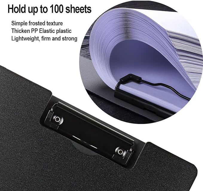 Clipboard Folder, A4 Foldable Clipboards, Office Clipboard Folder with Double Clips Metal Clip, 360 Degree Foldable Storage Clipboards for Office, School or Medical Field, Black