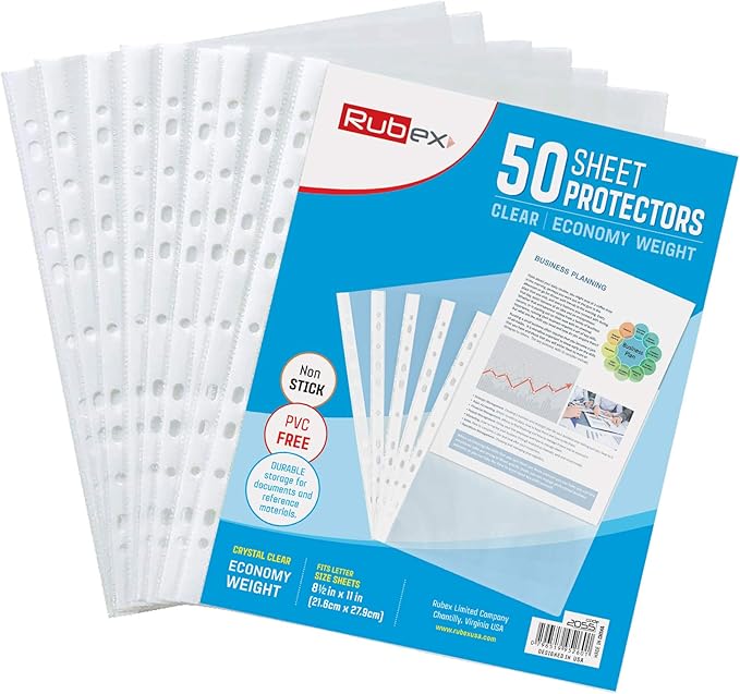 Rubex Sheet Protectors 8.5 x 11 inch Clear Page Protectors Plastic Sleeves Reinforced 11 Hole fit for 3 Ring Binder Top Loading 9.25 x 11.25 inch (100 Sheets)