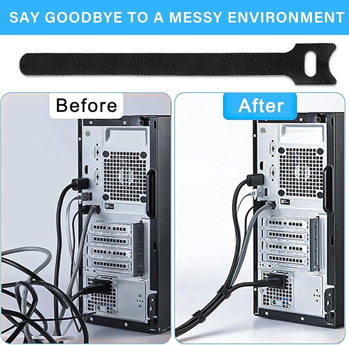 100pcs Reusable Cable Ties - Hook and Loop Cable Straps for Wire Management - Adjustable Cord Organizer & Wire Ties for Electronics, Home, Office & Desk - 4 Sizes (8/6/5/4 Inch)