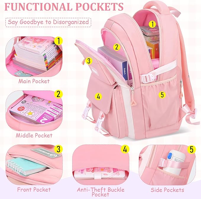 Kids Backpacks for Girls - Cute Girls Backpack for Elementary, Middle and High School Students - 18" School Bookbag