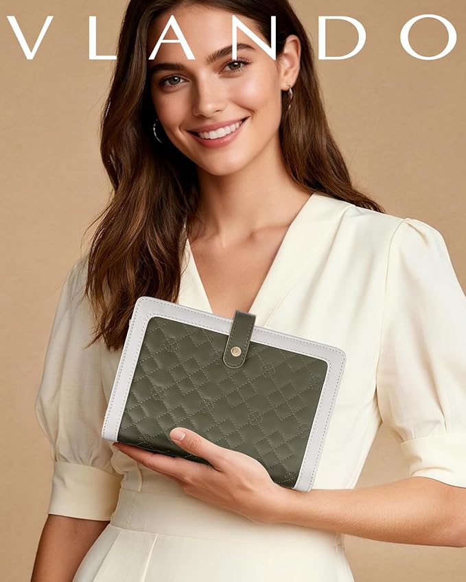 Vlando Travel Jewelry Organizer Case,Mom Gifts from Daughter,Jewelry Storage Book Ring Binder with Clear Zipper Velvet Jewelry Pouch Bag,Travel Essentials for Rings,Necklace,Earrings-Olive Green