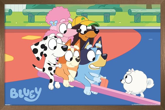 Bluey (2018) - Bluey and Friends See Saw Fun Wall Poster, 34L" x 22.4W", Bronze Framed Version