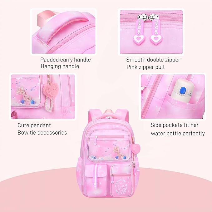 Backpack for Girls Cute Bow Kids Backpack for Elementary School Students Bookbag Middle School Bags for Girls Travel Back Pack, Dreamy Purple