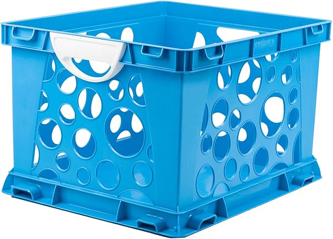Storex Premium File Crate with Molded Handles – Letter and Legal Document and Folder Storage, Classroom Blue 1-Pack (61455A03C)