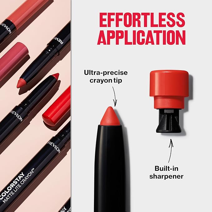 REVLON ColorStay Matte Lite Crayon Lipstick with Built-in Sharpener, Smudge-proof, Water-Resistant Non-Drying Lipcolor, 001 Tread Lightly, 0.049 oz