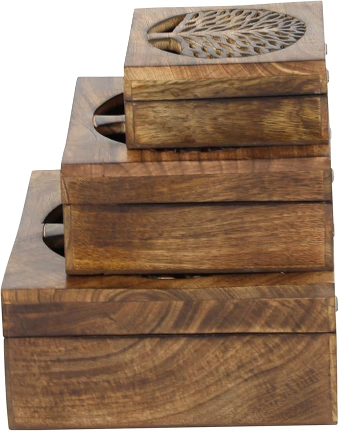 Deco 79 Wood Tree Handmade Decorative Box Decorative Keepsake Boxes with Hinged Lid, Set of 3 Storage Boxes, Brown