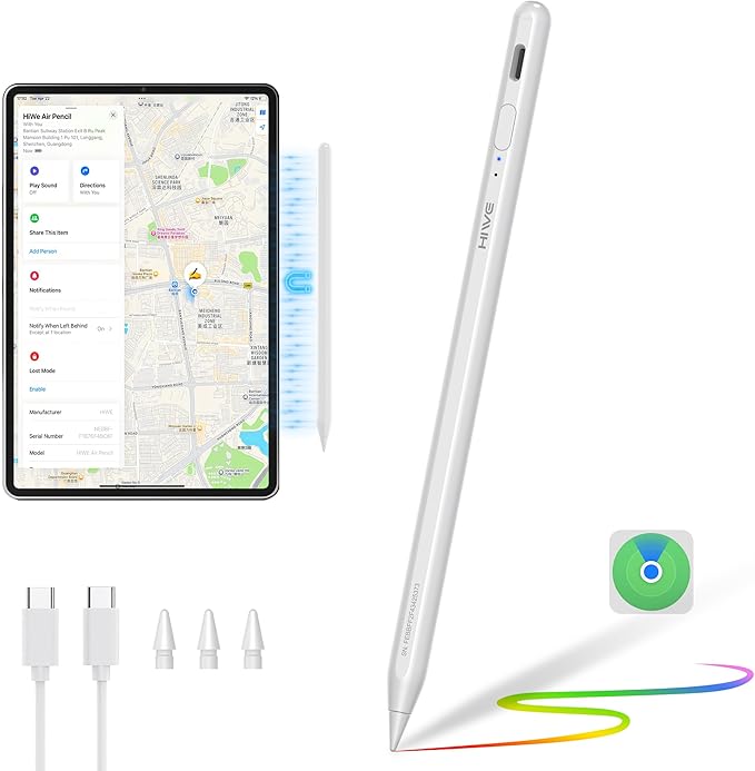 for iPad Pencil, Anti-Lost Stylus Pen for iPad Pro/iPad Air/iPad/iPad mini 2018-2025, Works with Apple Find My, with Shortcuts to Homepage & Multitasking, USB-C Wired Charge, Off-White