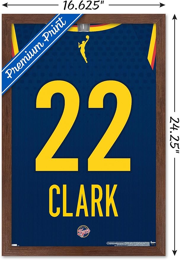 WNBA Indiana Fever - Caitlin Clark Jersey Wall Poster, 22.4L" x 14.7W", Mahogany Framed Version