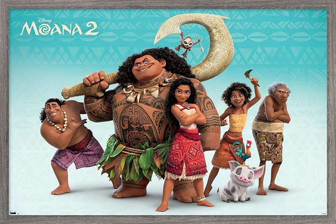 Disney Moana 2 - Group Wall Poster, 34L" x 22.4W", Barnwood Framed Version