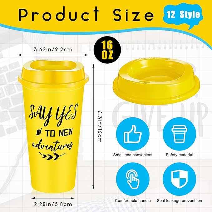 24 Pcs Inspirational Gifts for Employee Coworkers Staff Teammate, 16oz Reusable Plastic Coffee Cups with Positive Sayings, Bundle Gifts for Woman Man Coworker (Bright Color,Inspirational)