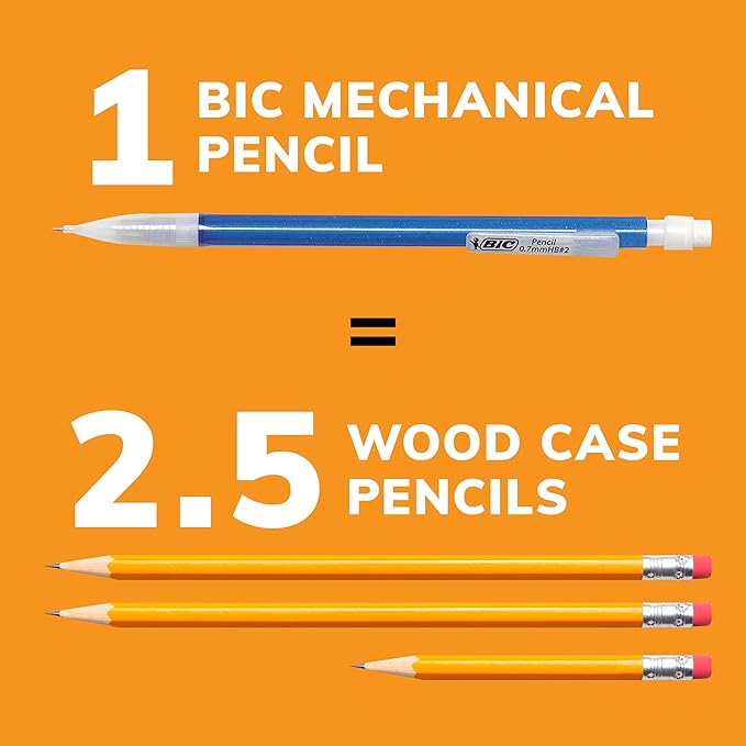 BIC Xtra-Sparkle Number 2 Mechanical Pencils With Erasers, Medium Point (0.7mm), 15-Count Pack, Cute Mechanical Pencils for Girls, Boys and Adults