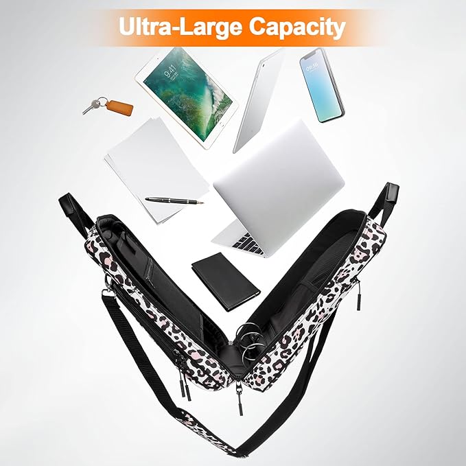 3 Ring Zipper Binder 2 Inch with Shoulder Strap 500 Sheet Capacity & Multi-Pockets for School and Office Binder Organizer, Compatible with 13-Inch MacBook/Tablet (Patent Design Leopard)