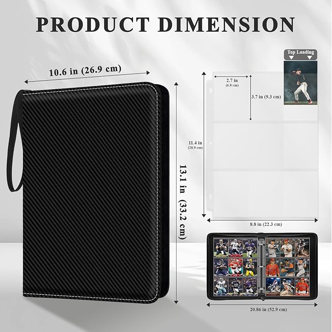 Trading Card Binder 9 Pocket, Toploader Binder with 900-Capacity Double-Sided Sleeves, Top Loader Binder for Cards, Baseball, Football, Sports, MTG, TCG Collector Album.