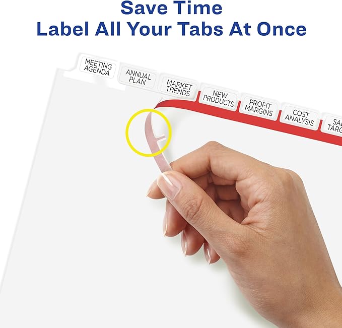 Avery 8 Big Tab Dividers for 3 Ring Binder, Easy Print & Apply Clear Label Strip, Index Maker Customizable White Tabs, 1 Set (11491)