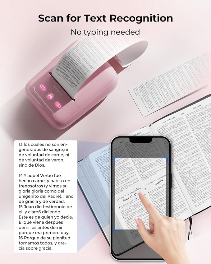 MUNBYN 5-in-1 Label Maker Machine – Bluetooth Thermal Label Printer for Stickers & Barcodes, App-Connected, Multiple Templates, No Subscription, Portable for Small Business, Home&Crafts, Pink