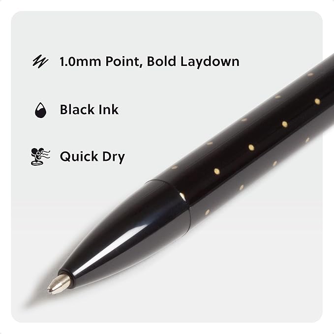 U Brands Laguna Ballpoint Pens, 6 Count, Foil Dots, Bold (1.0mm) Point, Black Ink