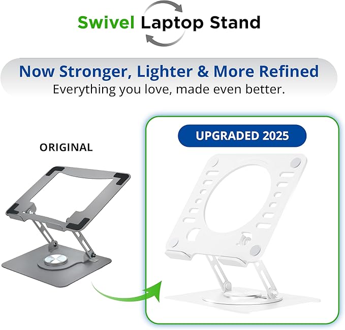 Uncaged Ergonomics Swivel Laptop Stand for Desk, Adjustable Computer iPad Stand for Desk w/ 360 Rotation, Portable Laptop Holder for Home Office Ergonomic Supplies (White)
