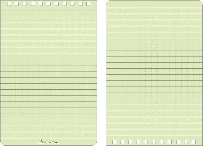 Rite in the Rain Weatherproof Top Spiral Notebook, 4" x 6", Green Cover, Universal Pattern, 6 Pack (No. 946L6)