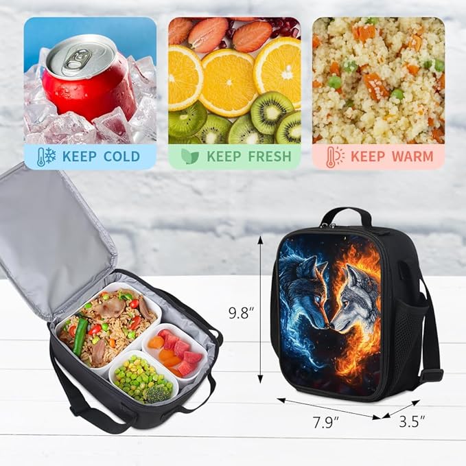 Kids Backpack for Boys Girls - 3pcs 17″ Boys Backpack with Lunch Box Set for Toddle Elementary Middle School - Students Bag for Ages 6-18 Wolf Bookbag Travel Back Pack