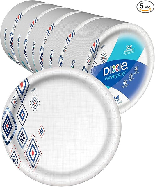 Dixie Everyday Paper Plates, 10 1/16", 220 Count, 5 Packs of 44 Plates, Dinner Size Printed Disposable Plates