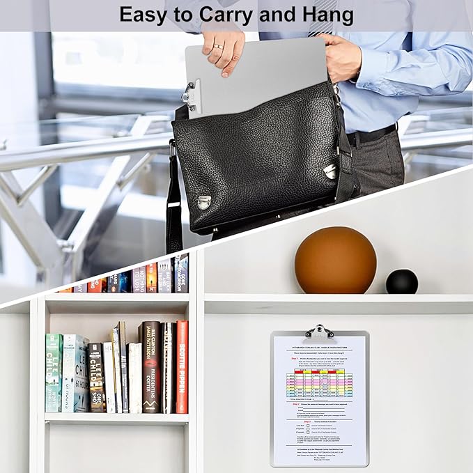 ZCZN Metal Clipboard, 12 x 9 Inches Heavy Duty Aluminum Clipboards, A4 Letter Sizer Document Holder with High Capacity Clip, Suitable for School, Office, Jobsite or Medical Staff (Silver)