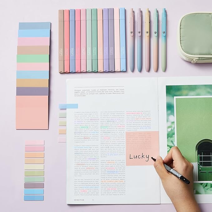Jutom 38 Pcs Bible Journaling Study Kit for Women, Book Annotation Supplies with Highlighters Pens, Tabs, Sticky Notes, Markers for Christian Office Bible Study Supplies(Delicate Color,Square)