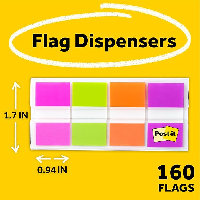 Post-it Flags, 80/On-The-Go Dispenser, 2 Dispensers/Pack, 1 in Wide, Assorted Bright Colors (680-PGOP2)