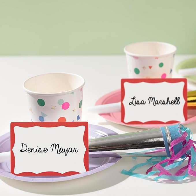 Avery Customizable Name Tags, 2-1/3" x 3-3/8", White with Red Border, 100 Removable Name Badges (05143)