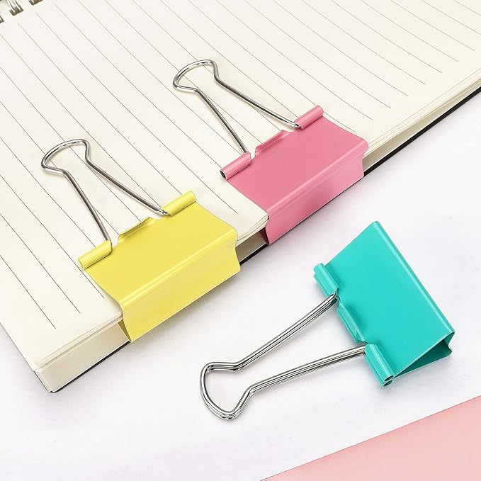 ZZTX Large Binder Clips Paper Clamps Clips Assorted Color, 1.6 Inches, 24 Pieces