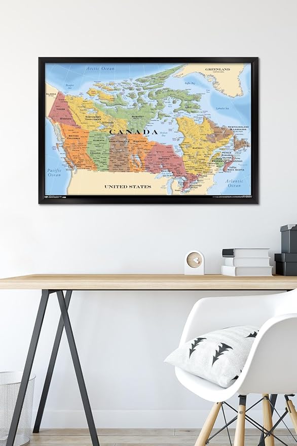 Map - Canada Wall Poster, 34L" x 22.4W", Black Framed Version